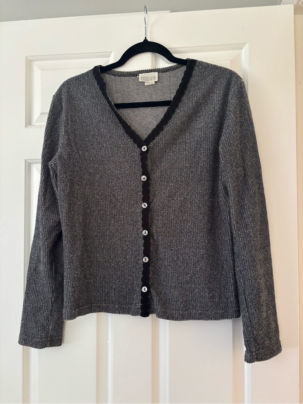Vintage Moda Int’l Cardigan Small Black White Cotton Made USA 90s Button Front